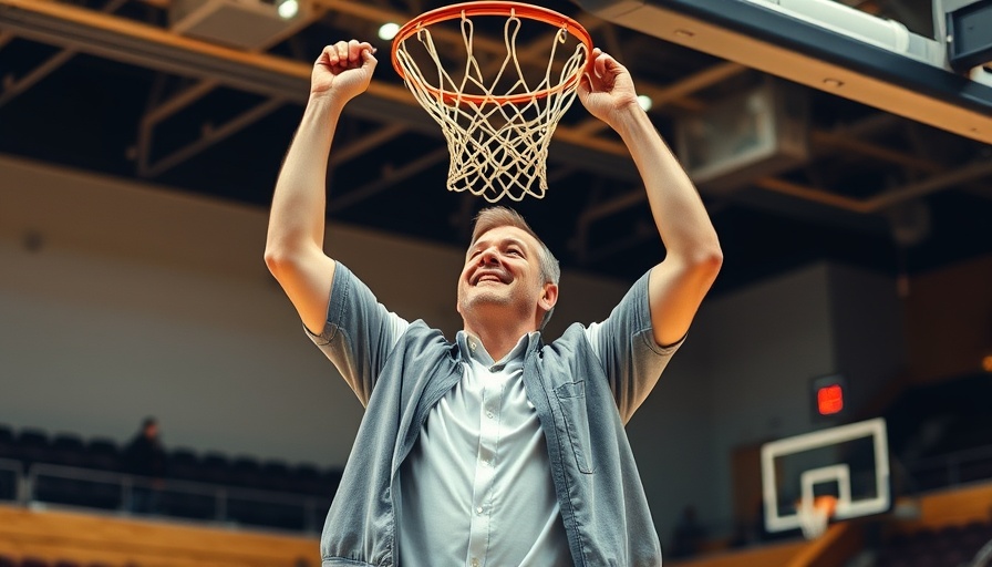 Kelvin Sampson Lumbee Pride coach celebrates victory, cutting net.