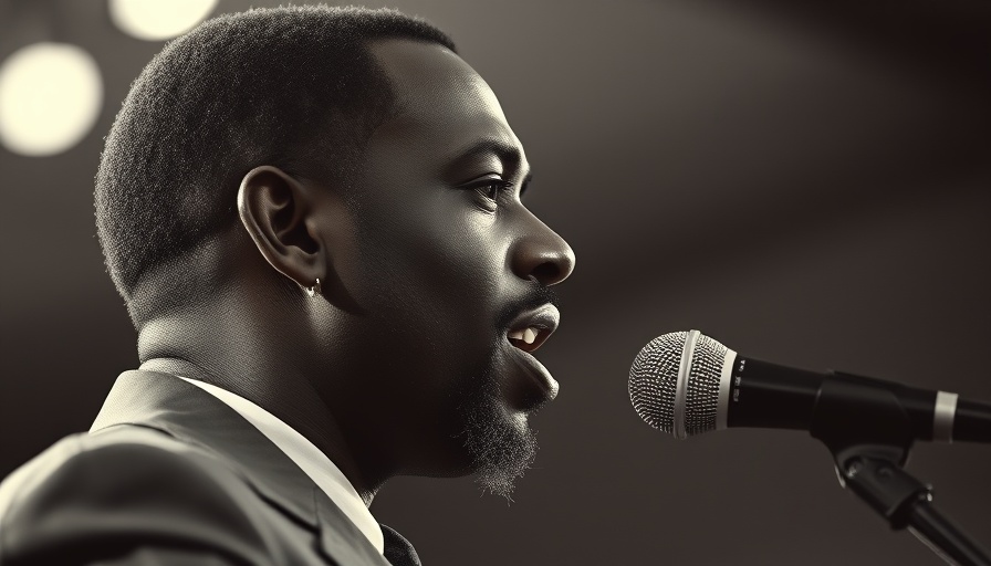 Historic black and white photo of a man speaking passionately.