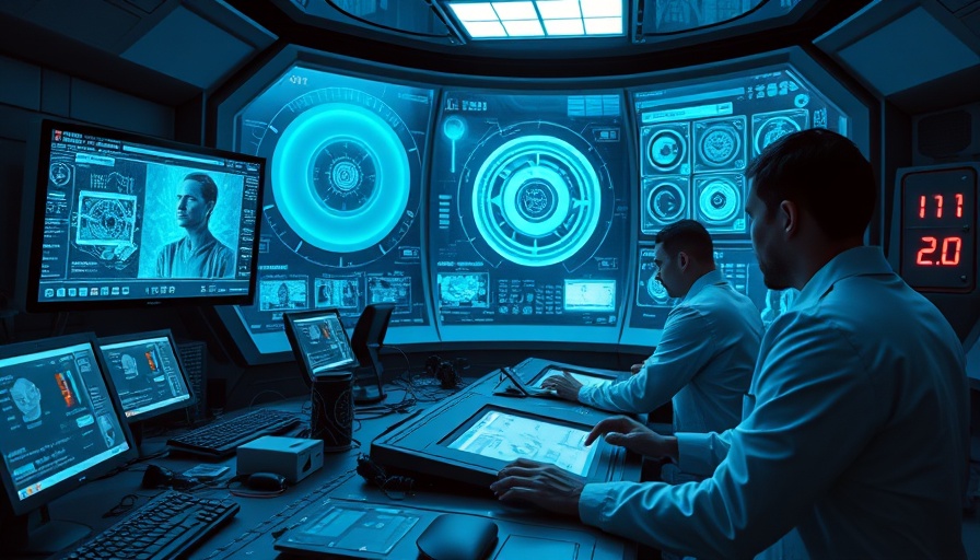 Scientists in futuristic control room with AI displays illustrating societal challenges.