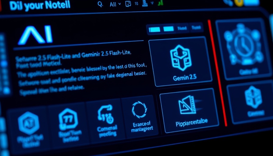 Futuristic interface displaying Gemini 2.5 Flash-Lite with glowing icons.