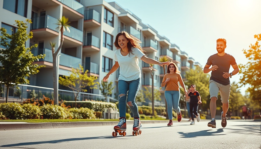 Community-driven innovations in Atlanta: Enthusiast rollerblading near modern homes.