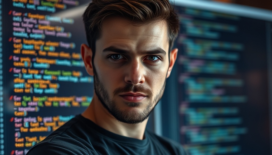 Confident coder in tech setting with AI coding tools.
