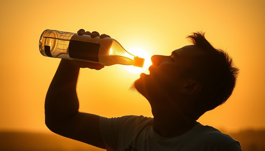Silhouette of man drinking water under intense sun, high temperatures fuel short tempers.