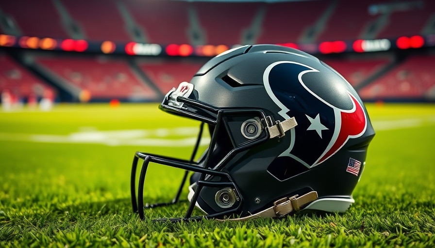 Houston Texans football helmet on grass, close-up view, NFL scene.