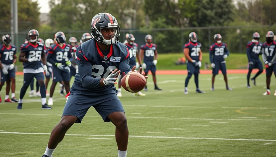 Houston Texans player training on field, showcasing intense focus.