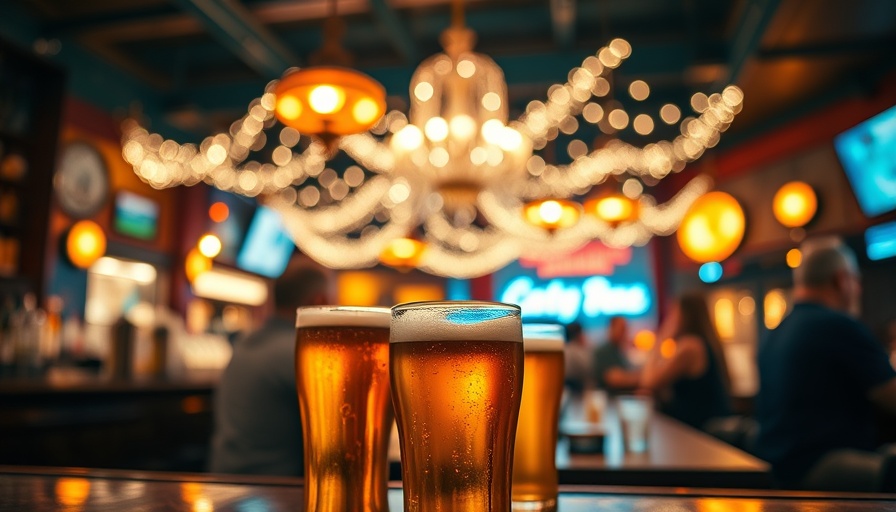 Glasses in a bar with blurred patrons and warm lights, representing Charlotte nightlife.