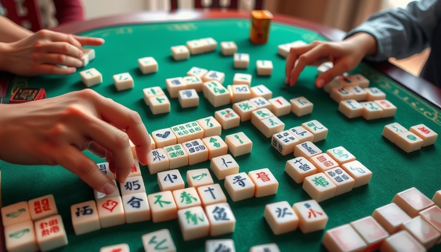 Mahjong community in Charlotte playing game on green table.