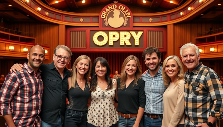 Group at Grand Ole Opry stage for OPRY 100: Country’s Greatest Songs.