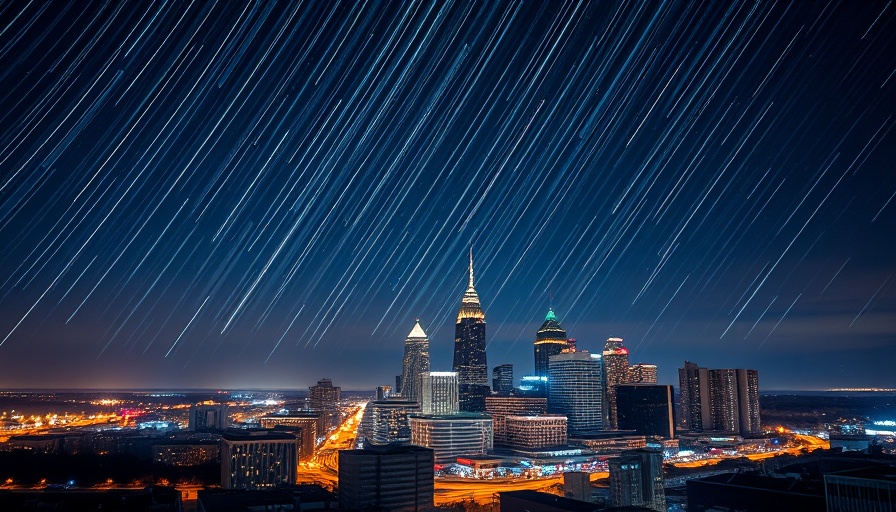 Meteor showers illuminate the Charlotte skyline at night.