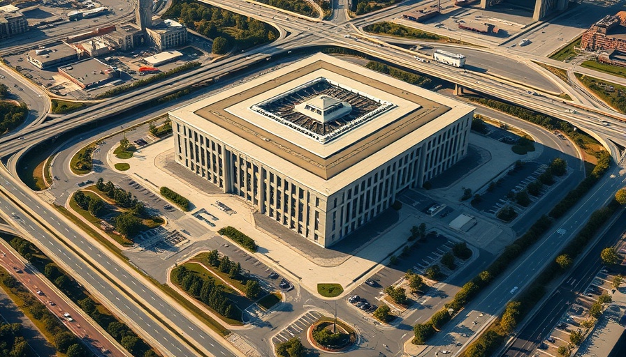 Aerial view of the Pentagon, strategic hub, daylight scene.