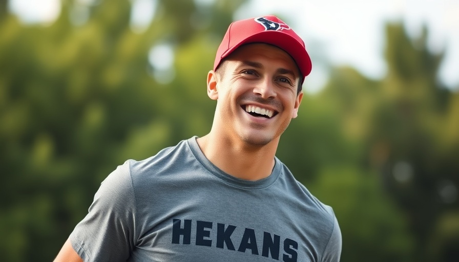 Houston Texans news: Smiling man in team gear outdoors.