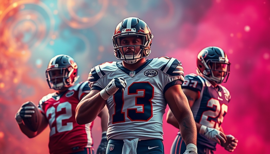 Dynamic NFL players illustration against vibrant background.