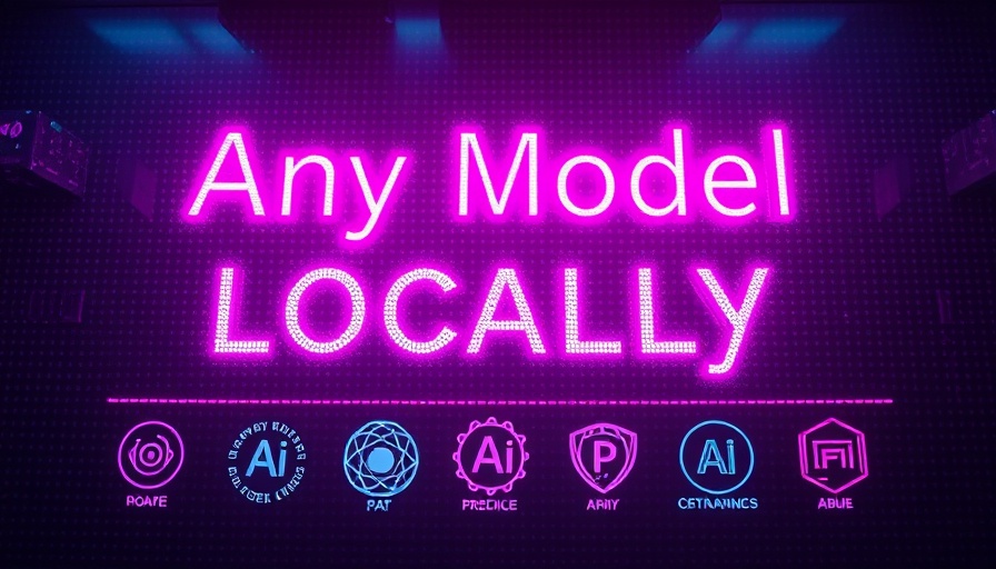 Digital display promoting Docker Model Runner for AI with bright neon text and AI logos.