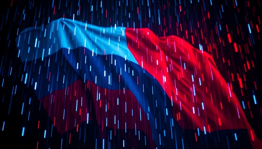Russian hackers targeting foreign embassies represented by digital rain in flag colors.