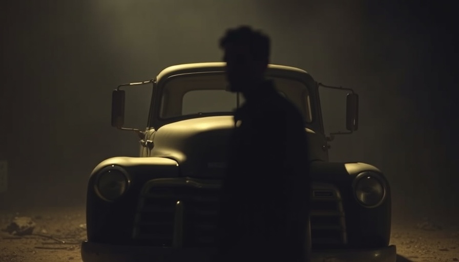 Vintage truck scene with blurred figure for Nashville country music reviews.