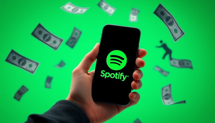 Spotify subscription price increase illustrated with smartphone and dollar bills.