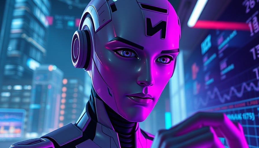 Futuristic virtual humanoid engaging in AI-powered trading environment.