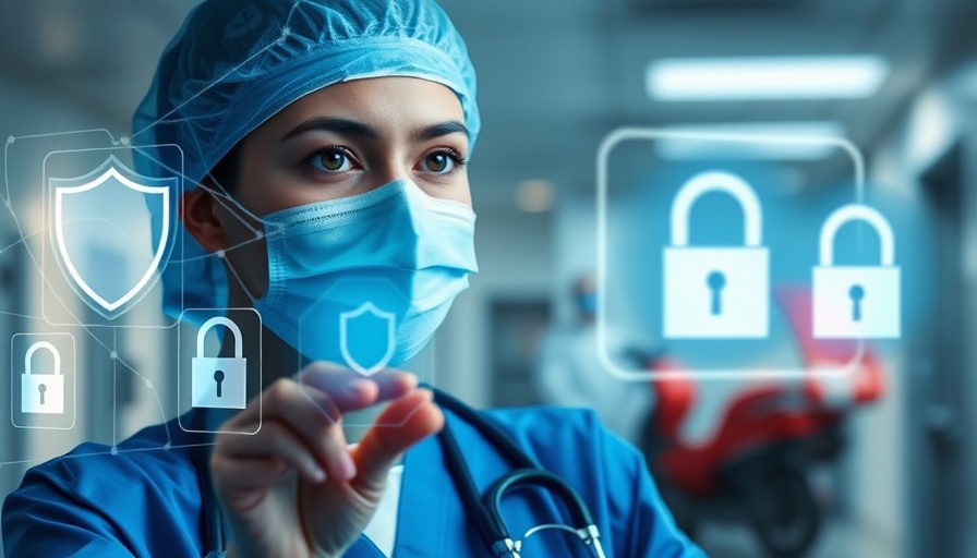 Healthcare worker engages with cybersecurity icons for next-generation firewalls.