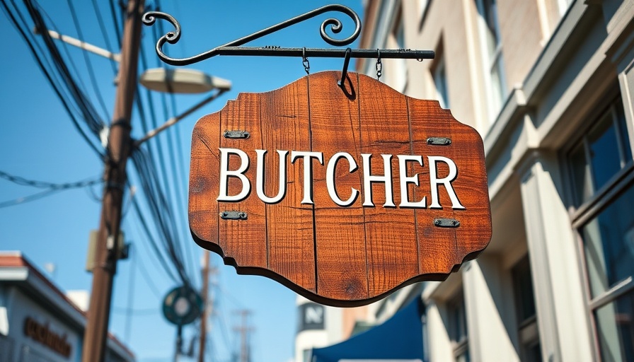 Rustic wooden butcher sign in New Orleans street