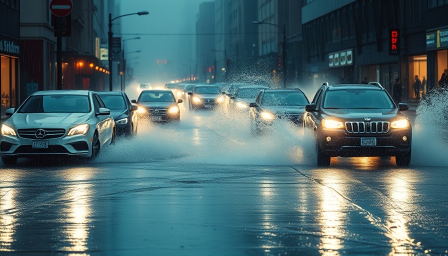Cars navigating wet streets during Charlotte flash flood alert