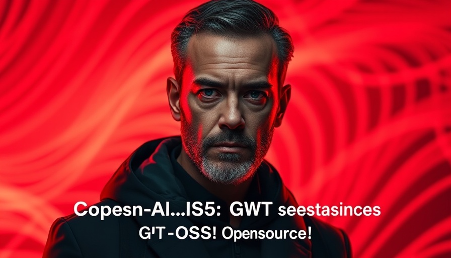 OpenAI OSS 120B and 20B Models promotional image with red wave pattern.