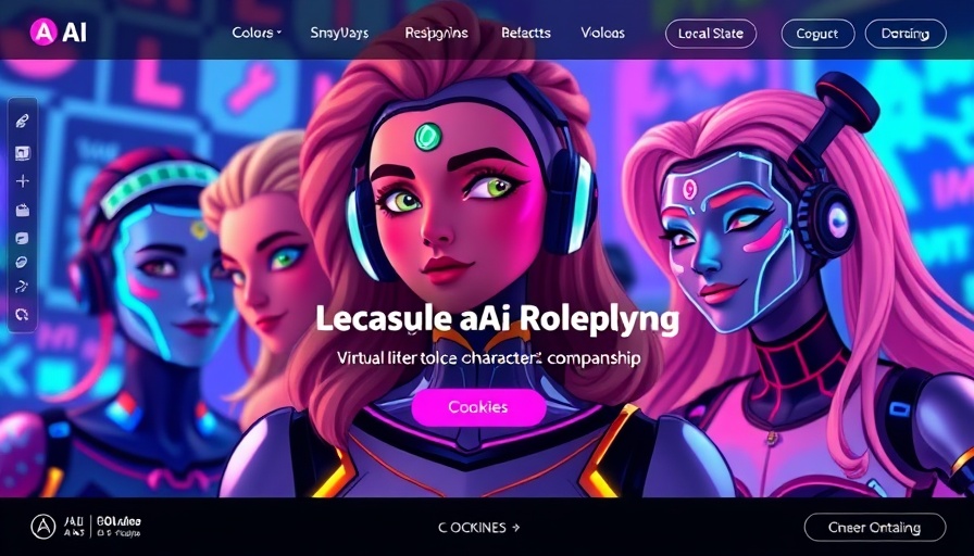AI companionship platform interface with virtual AI characters and menu navigation.