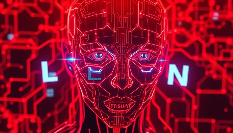 Red digital face emitting letters, symbolizing deepfake vishing attacks.