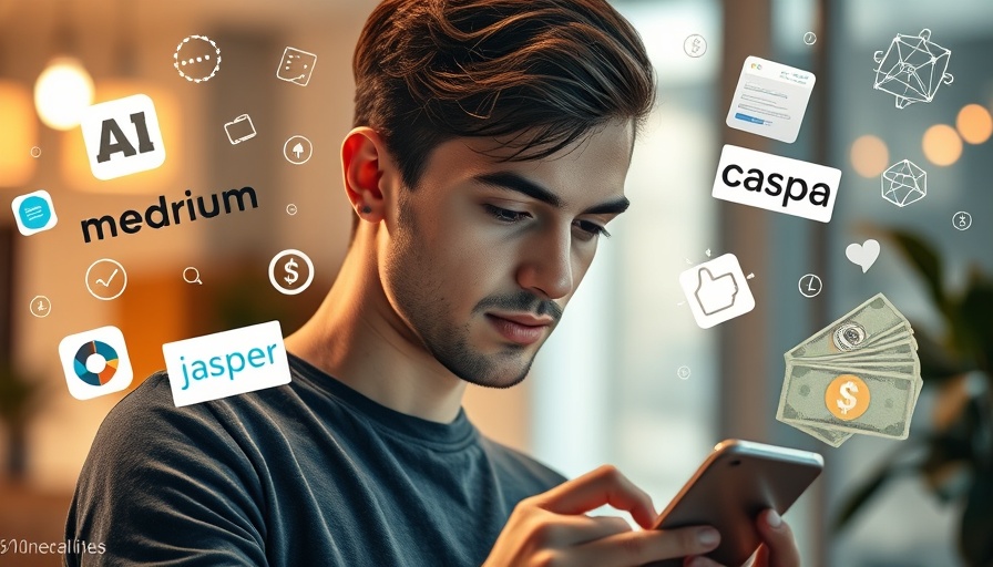 Young man exploring passive income with AI tools on phone.