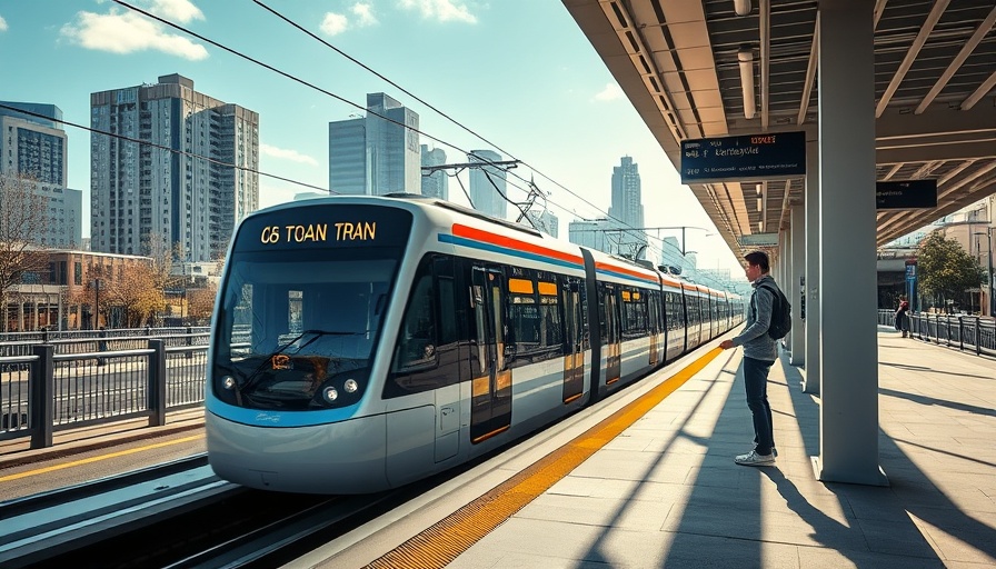 Mecklenburg County transit plan light rail station with train and passengers.