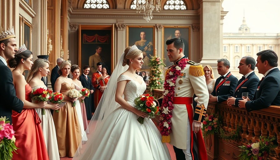 British royal wedding with bride, groom, and royal family on balcony.