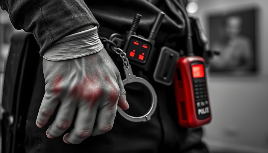Police duty belt with red radio highlighting encryption vulnerabilities.