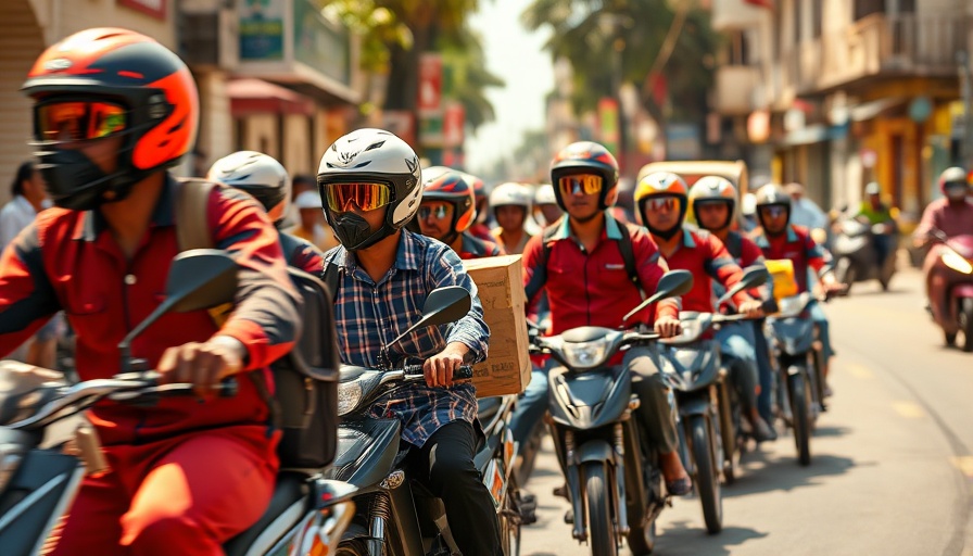 Food delivery startup in Africa with motorcycle riders prepared for delivery.
