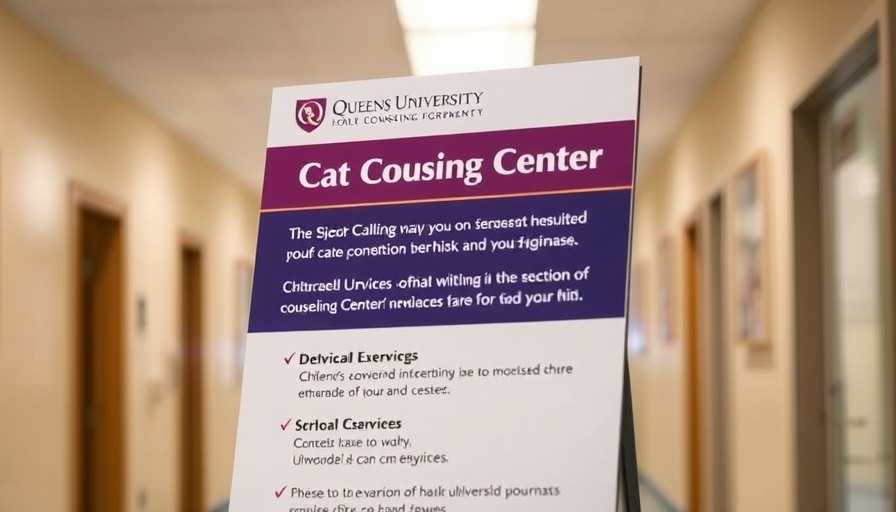 Queens University Counseling Center sign promoting mental health services in Charlotte.