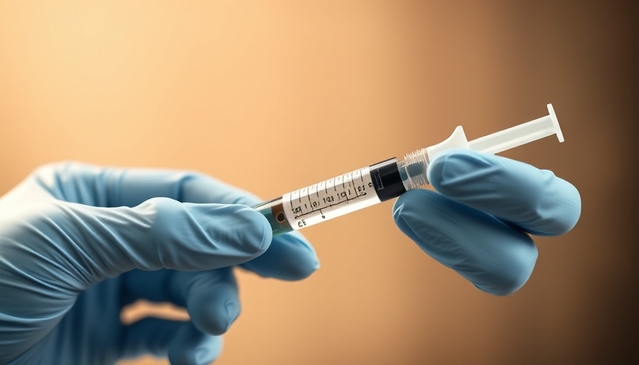 Medical professional with gloved hands preparing syringe, warm lighting.