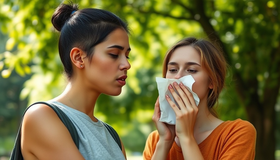 Woman sneezing in park, dealing with fall allergies, Charlotte fall allergy tips.