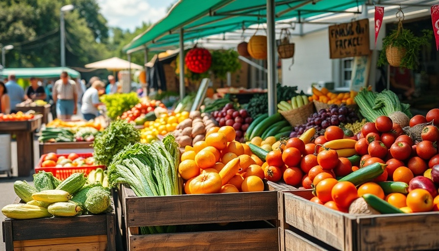 Fresh produce at a farmers market, colorful and dynamic scene.