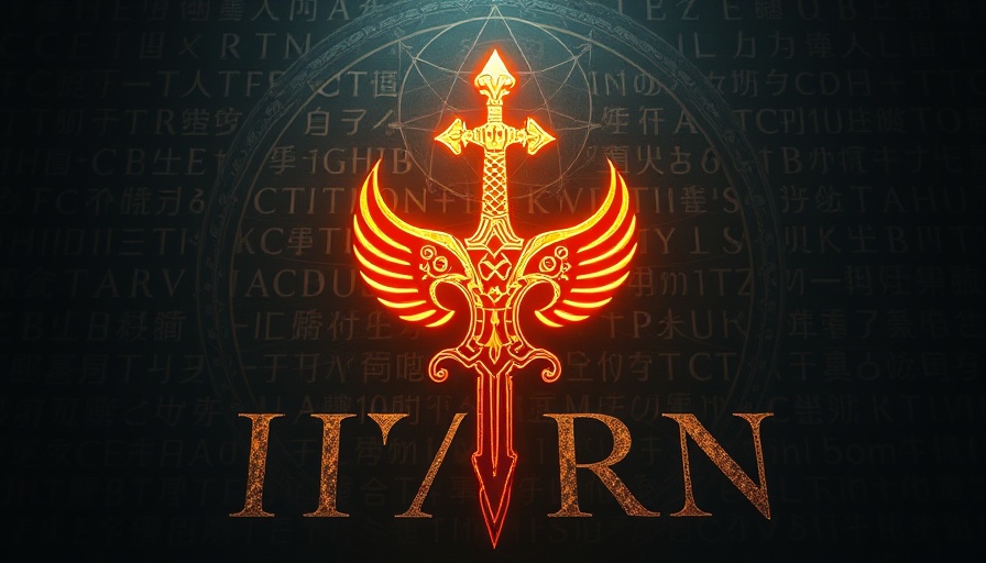 Glowing symbol and text with cryptic cipher background, AI and society theme.
