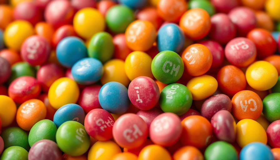 Close-up of naturally dyed M&Ms and Skittles in vibrant colors.