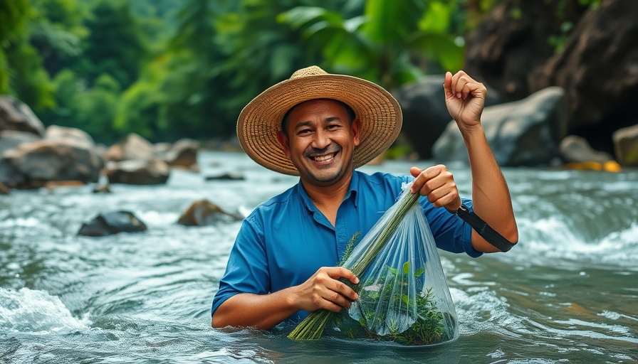 Conservationist in river saving spider lilies.