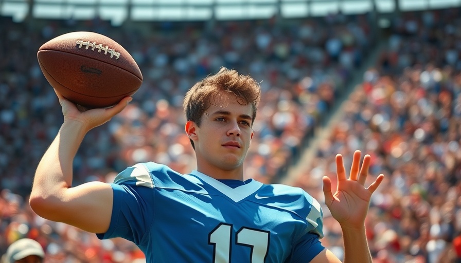 NFL preseason athlete preparing to throw football in stadium.