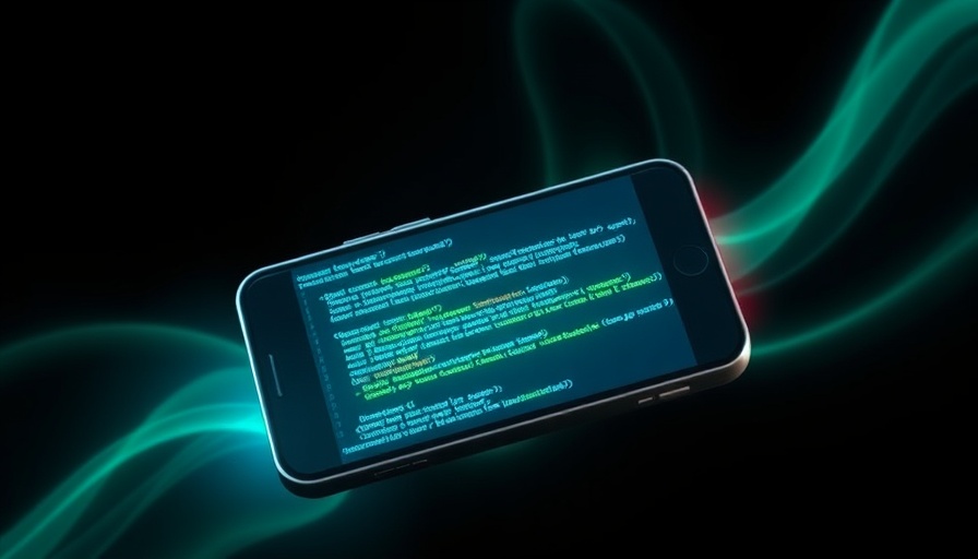 AI coding agent graphic with phone and coding text.