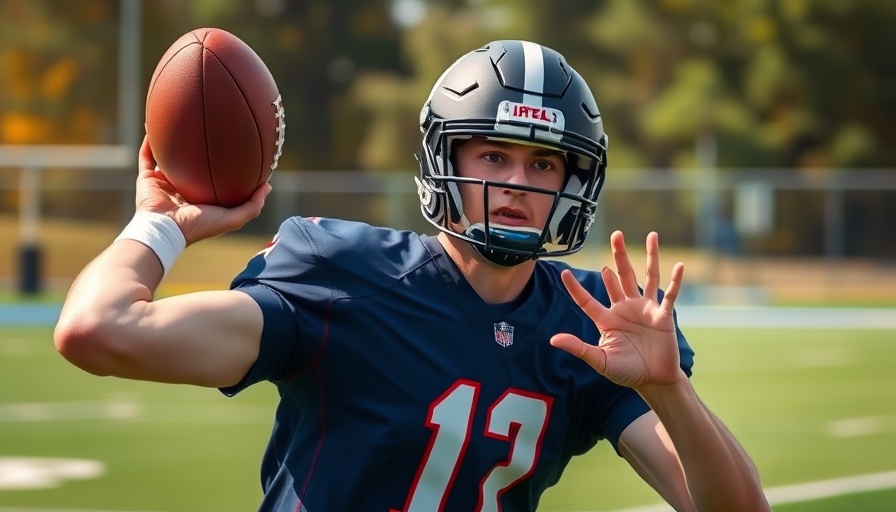 Saints QB Tyler Shough in action, mid-throw, outdoors.