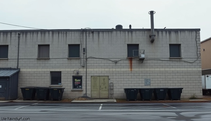 Las Vegas funeral home exterior with industrial setting.