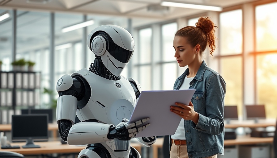AI readability checker without word limits concept with robot and woman in office.