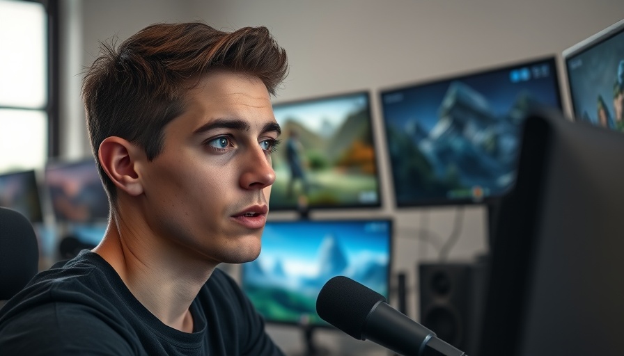 Man discussing AI creativity next to computer screens.