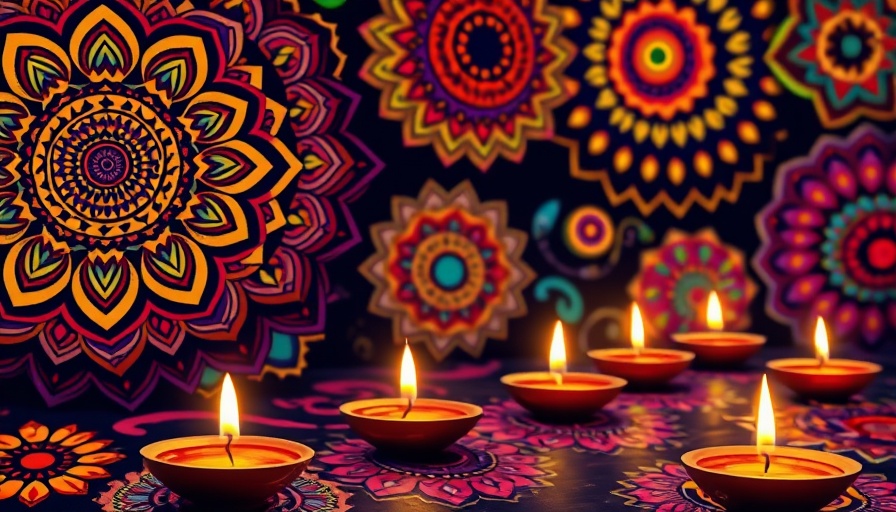 Diwali celebration in Huntersville poster with vibrant colors and lamps.