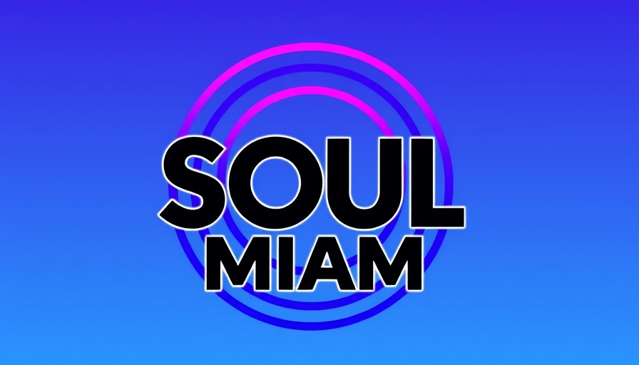 Soul of Miami logo, bold design in blue and purple.