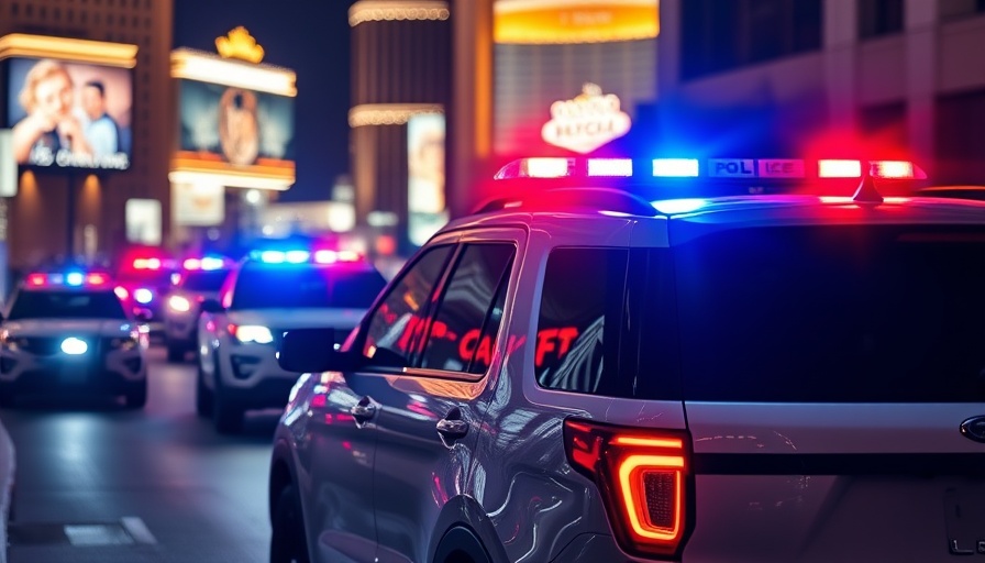 Las Vegas police SUV at night ensuring pedestrian safety.