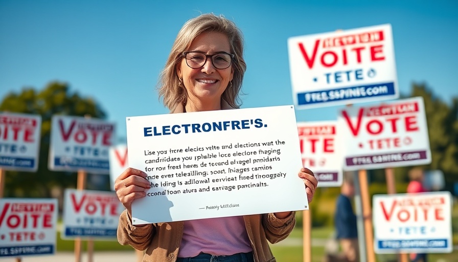Woman informing voters on local elections, holding an election sign