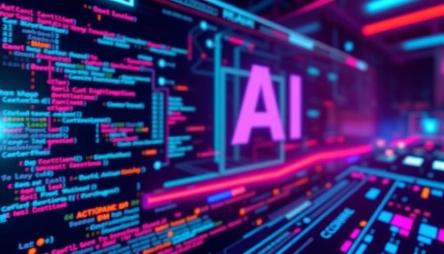 AI automation for coding advertisement with tech-themed design.